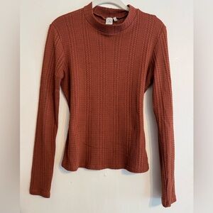 Brown Ribbed Fitted Long Sleeve Top